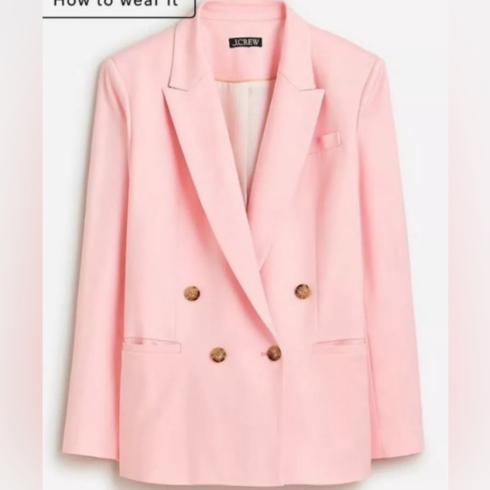 J. Crew Coral Peach Double-Breasted Blazer City Twill Oversized Jacket Sz 0 NEW